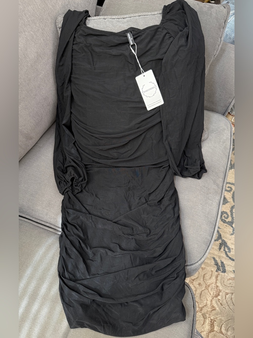 Sanctuary Black Long Sleeve Ruched Bodycon Dress